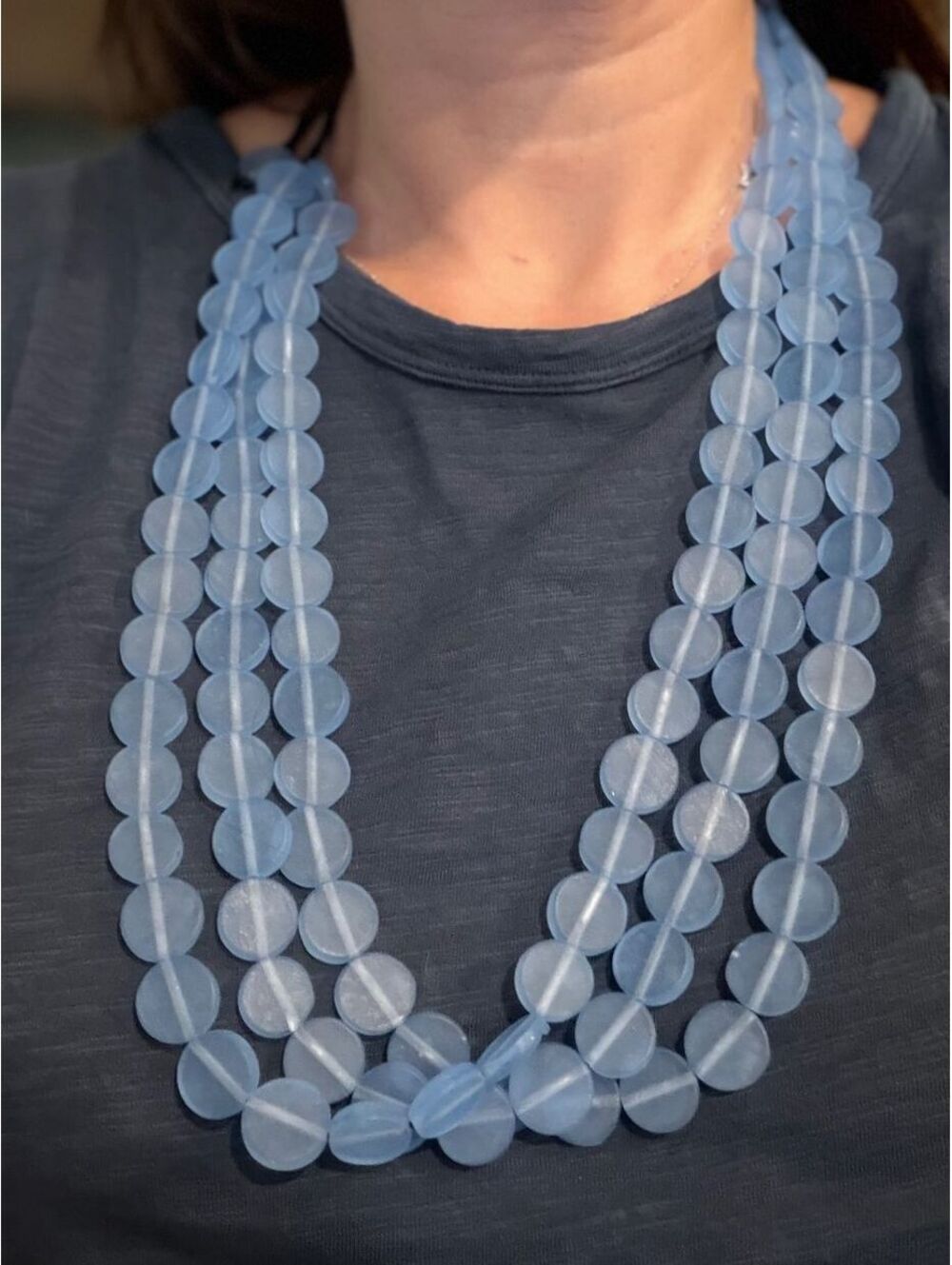 NWT Multi-Strand Frosted Blue Disc Adjustable Bead Statement Necklace